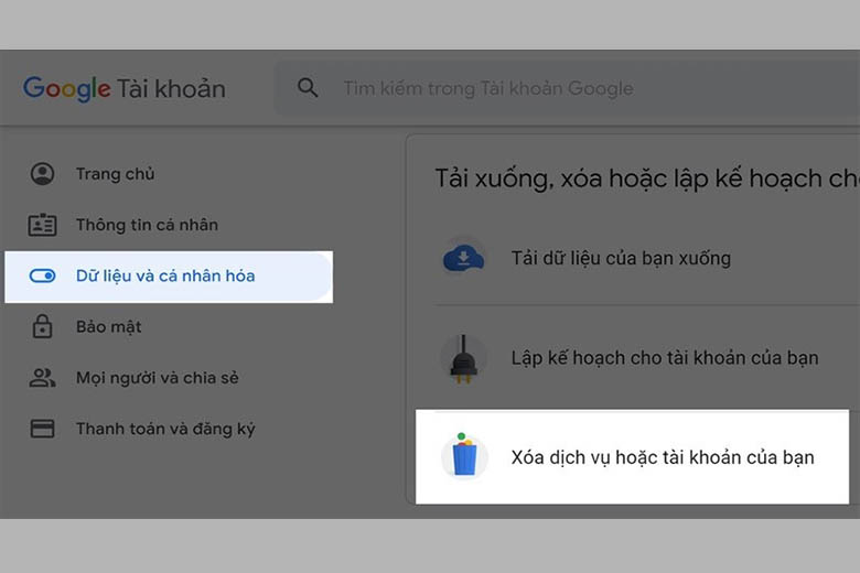 cách xóa tài khoản Google