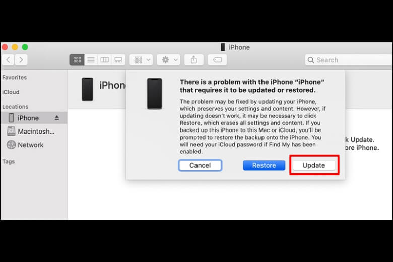 iPhone bị treo táo chọn Update