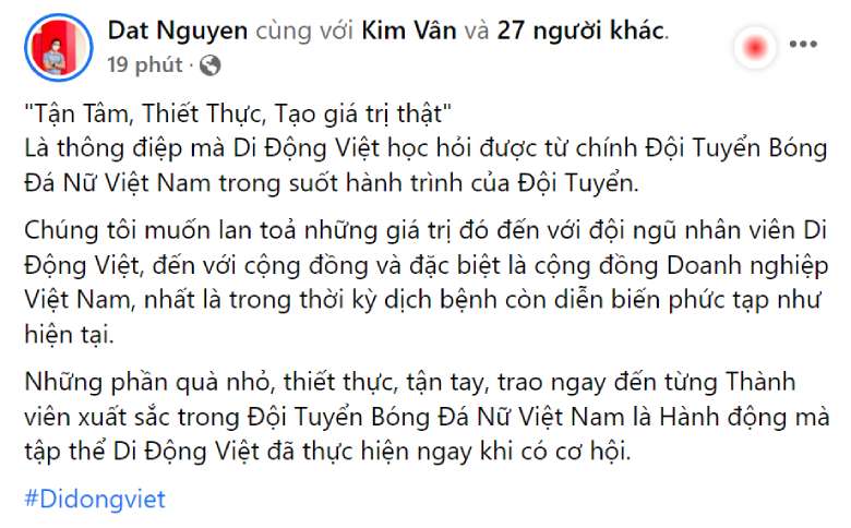 Di Động Việt gửi tặng phần quà thiết thực đến Tuyển nữ Việt Nam khi về nước sau kỳ tích vào Chung kết World Cup