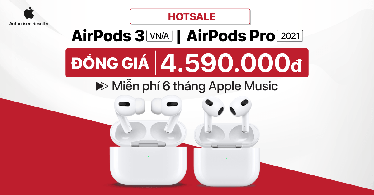 Siêu ưu đãi: Apple Airpods chính hãng chỉ từ 4.590.000đ. Tặng 6 tháng miễn phí Apple Music. Bảo hành lên tới 12 tháng. Miễn phí vận chuyển