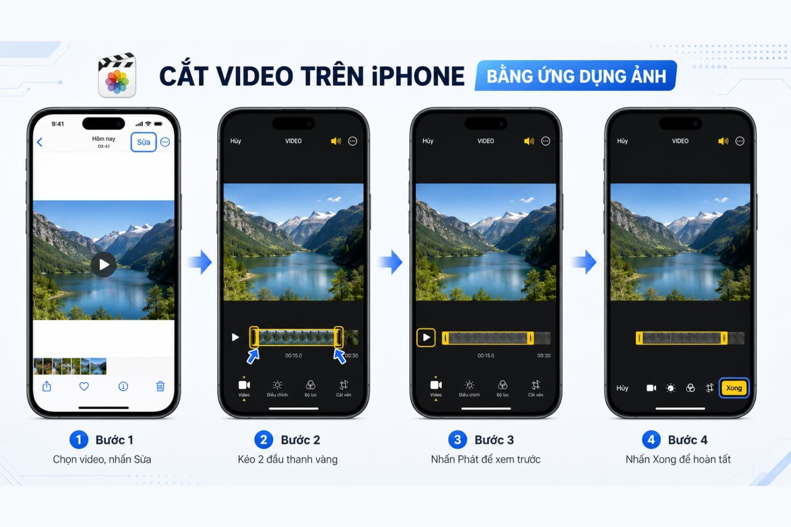 Cách cắt video trên iPhone giữ nguyên chất lượng 4K không cần tải app 7 Hướng dẫn các bước cắt video trên iPhone