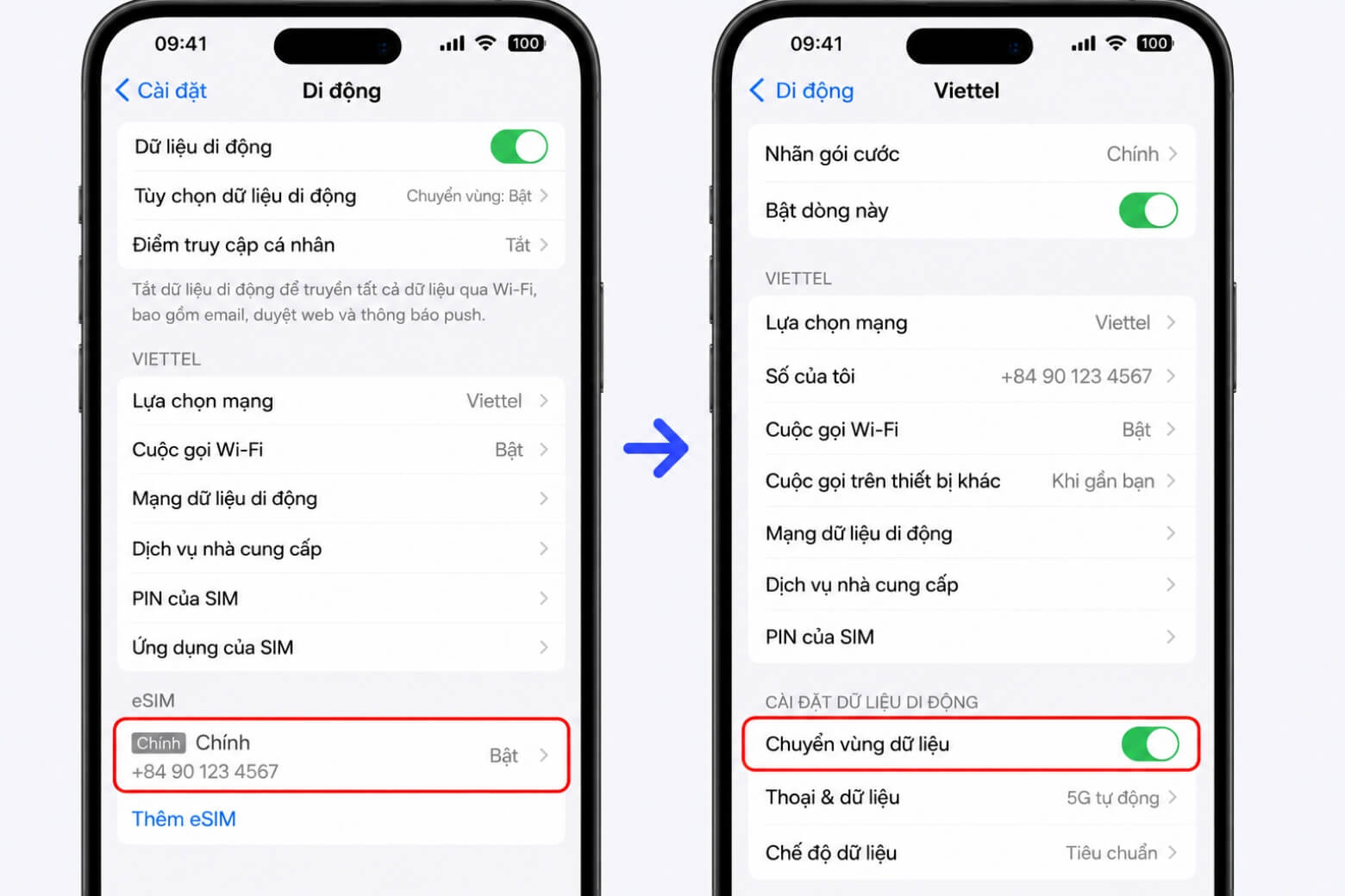 Hướng dẫn phát Wi-Fi trên iPhone đúng chuẩn: Kết nối nhanh, bảo vệ pin 13 Phát wifi trên iPhone dùng eSIM cần bật Data Roaming
