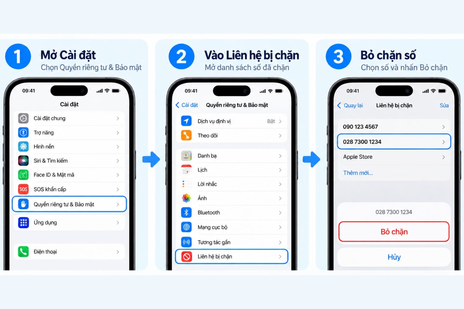 Cách chặn cuộc gọi trên iPhone nhanh chóng, tránh bị làm phiền 22 Mở chặn liên hệ nhanh chóng qua cài đặt quyền riêng tư