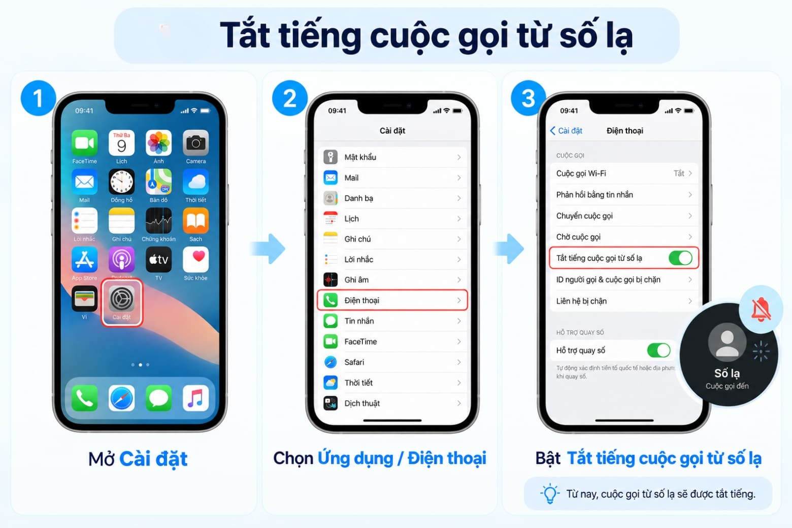 Cách chặn cuộc gọi trên iPhone nhanh chóng, tránh bị làm phiền 17 Tắt chuông số lạ để giảm tối đa những cuộc gọi làm phiền