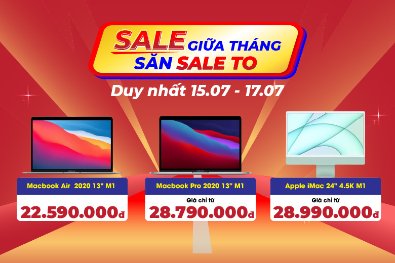 Sale giữa tháng 7 - Săn sale to: Từ 15.07 - 17.07 điện thoại Apple VN/A, Oppo, Xiaomi giá chỉ từ 1.420.000đ. Laptop, Macbook giá chỉ từ 11.500.000đ. Đến Di Động Việt săn ngay hôm nay 10 Artboard 8 1