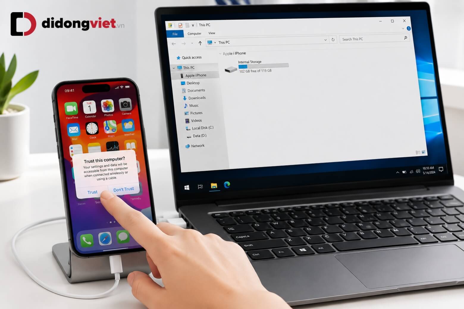 Cách chuyển ảnh từ iPhone sang máy tính an toàn, không giảm nét 9 Chuyển ảnh từ iPhone sang máy tính cấp quyền tin cậy thiết bị