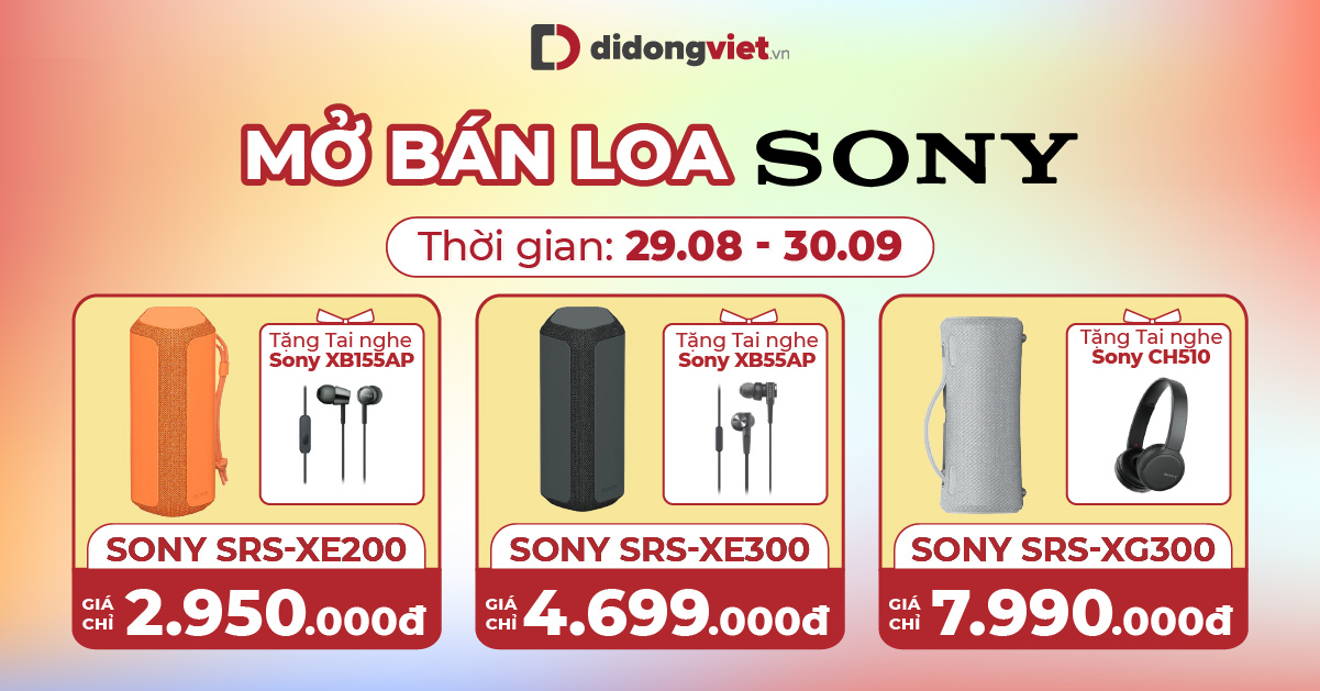 Từ 29.08 – 30.09: Mở bán Loa Sony – Giá chỉ từ 2.950.000đ. Tặng ngay Tai nghe Sony trị giá tới 1.190.000đ. Giảm thêm 600.000đ khi mở thẻ TPBank Evo. Bảo hành 12 tháng