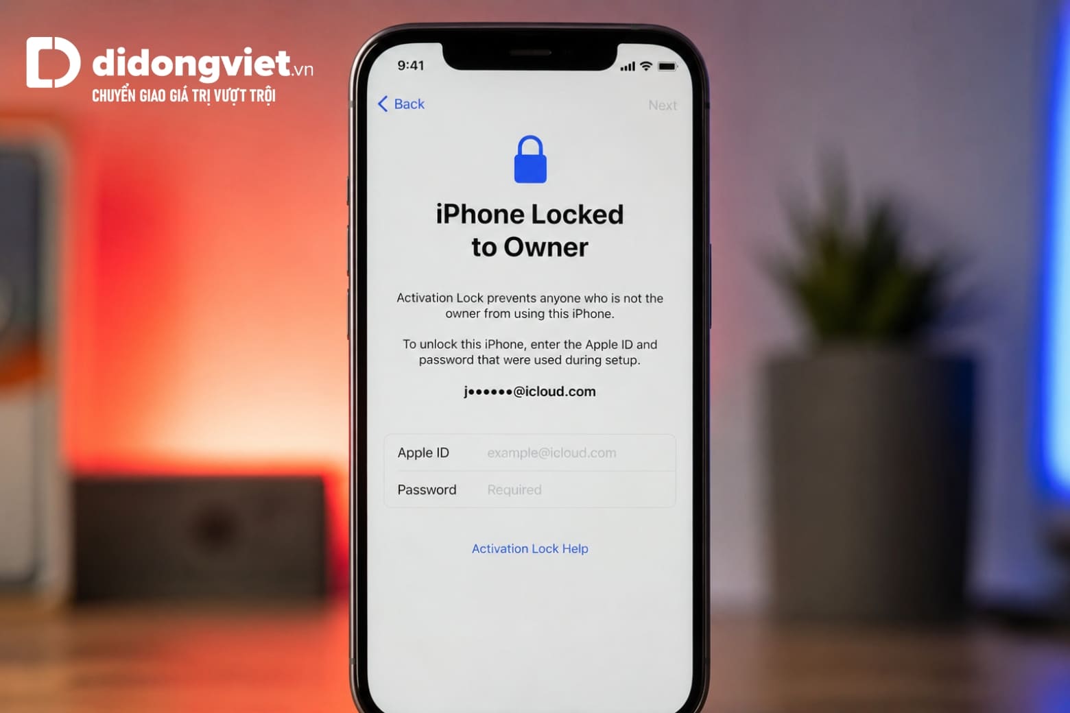 iCloud ẩn là gì? Các bước check iCloud iPhone trên IOS nhanh (2026) 8 Màn hình iPhone báo khóa kích hoạt Activation Lock yêu cầu tài khoản chủ sở hữu