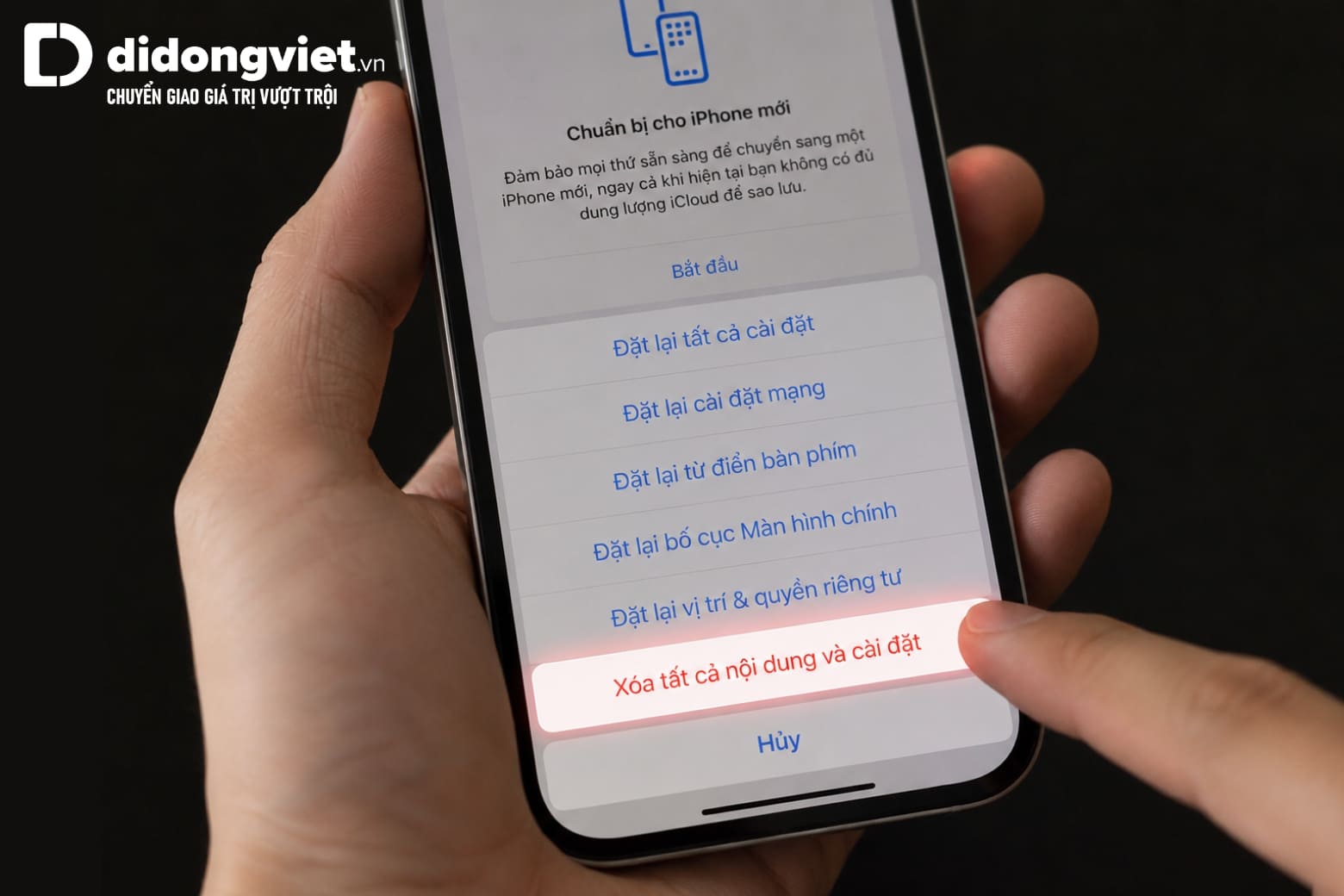 iCloud ẩn là gì? Các bước check iCloud iPhone trên IOS nhanh (2026) 14 Chọn mục Xóa tất cả nội dung và cài đặt trên iPhone để kiểm tra iCloud ẩn