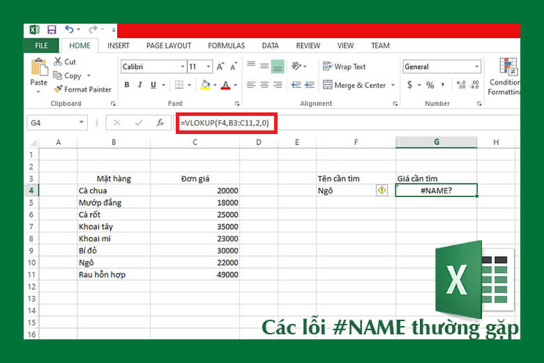 Lỗi #NAME trong Excel
