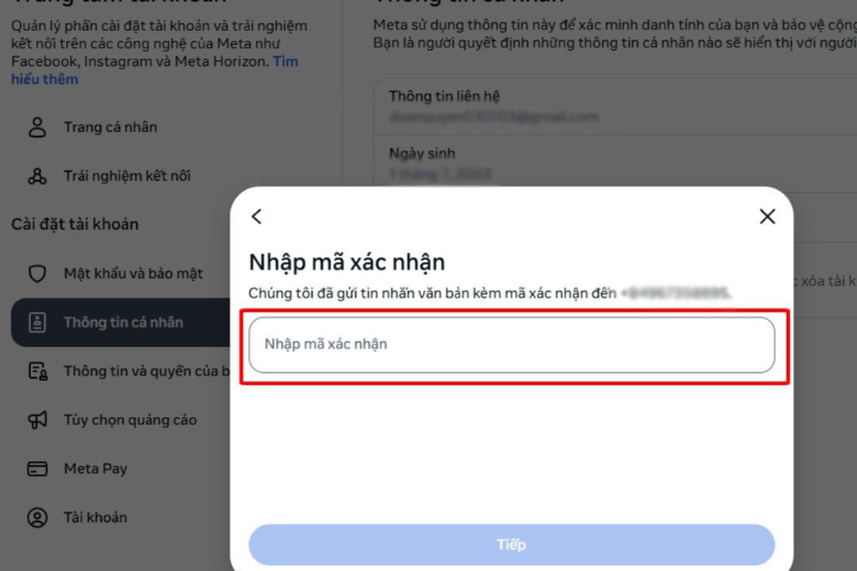 xac thuc tai khoan facebook