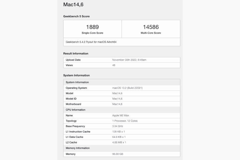 Rò rỉ nhiều điểm chuẩn trên chip Apple M2 Max cho thấy hiệu suất mạnh mẽ