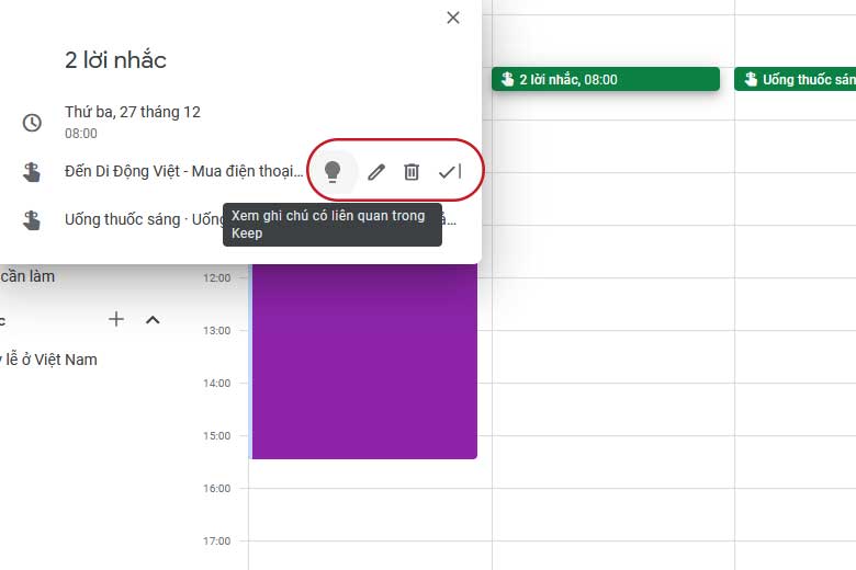 quản lý google keep và google calendar