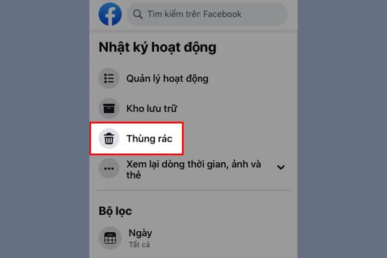 thùng rác facebook