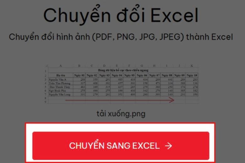 chuyển ảnh sang Excel