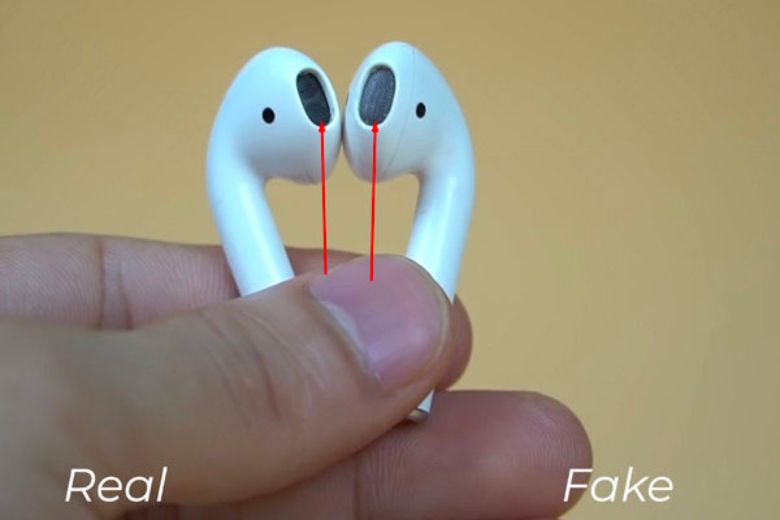 So sánh AirPods 2 hàng thật và giả về thiết kế màn loa tai nghe