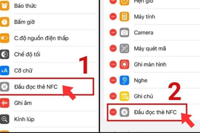 NFC là gì? Cách bật trên iPhone? iPhone 8 Plus trở xuống bật NFC qua Cài đặt > Trung tâm điều khiển > thêm Đầu đọc thẻ NFC.