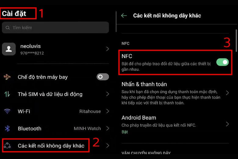 NFC là gì? Bật NFC trên OPPO qua Cài đặt > Kết nối và chia sẻ > NFC > Bật công tắc.