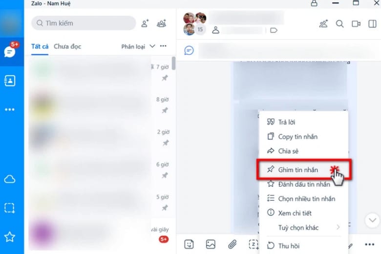 cách ghim tin nhắn trên Zalo