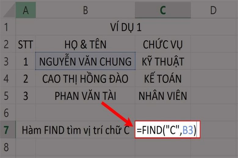 hàm FIND trong Excel