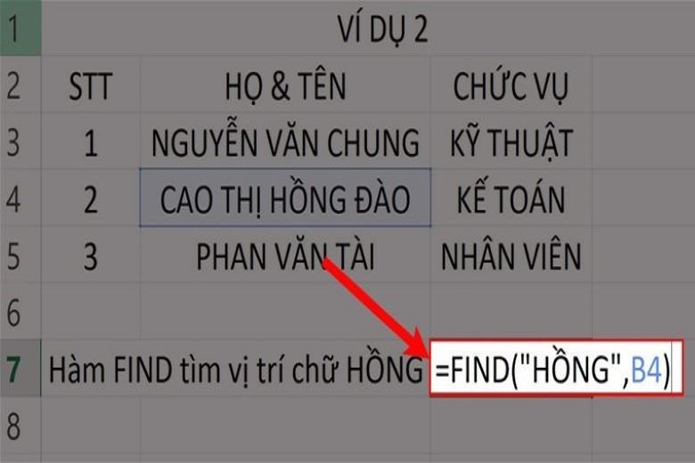 hàm FIND trong Excel