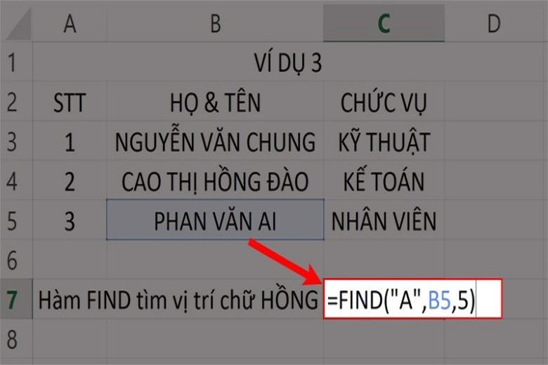 hàm FIND trong Excel