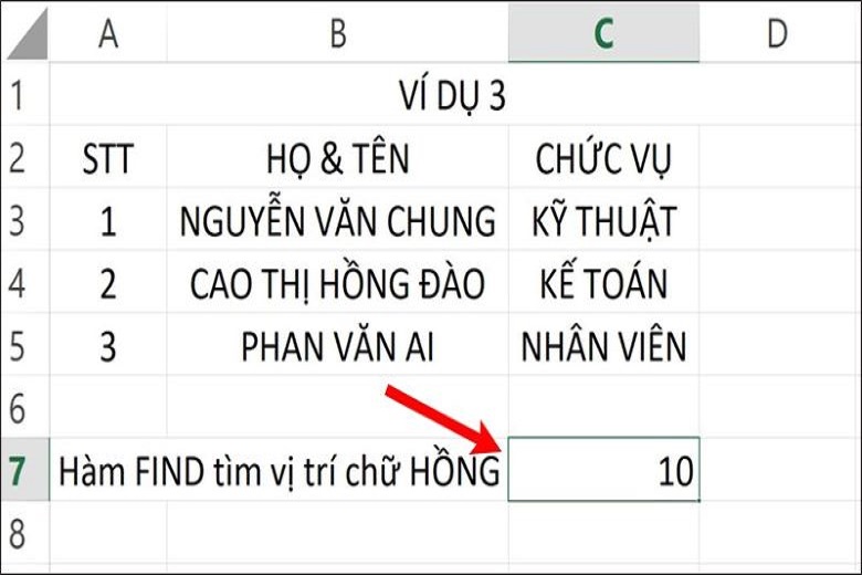 hàm FIND trong Excel