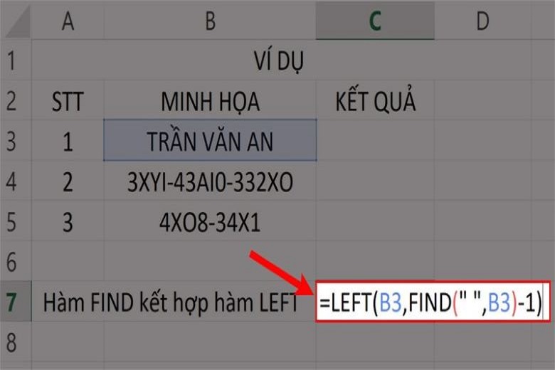 hàm FIND trong Excel