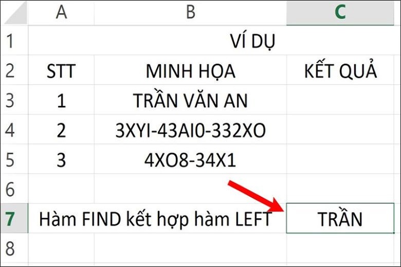 hàm FIND trong Excel