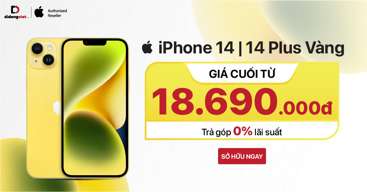 Đã về hàng: iPhone 14 | 14 Plus màu Vàng mới cực sang!! Giá cuối từ 18.69 triệu. Trả góp 0% lãi suất. Cùng rất nhiều ưu đãi mua kèm hấp dẫn khác