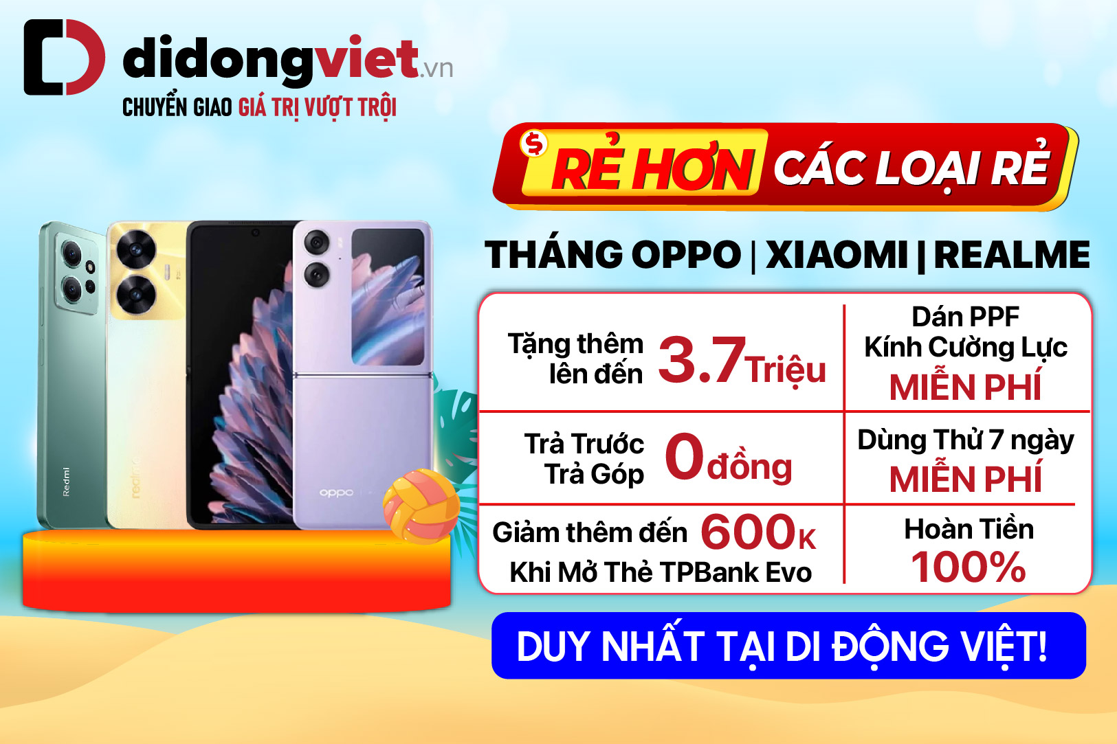 THÁNG OPPO – XIAOMI – REALME, TUNG NGÀN ƯU ĐÃI, GIÁ TỐT CHỈ TỪ 1.59 TRIỆU. CÙNG BỘ QUÀ TẶNG LÊN TỚI 4.6 TRIỆU. DUY NHẤT TẠI DI ĐỘNG VIỆT