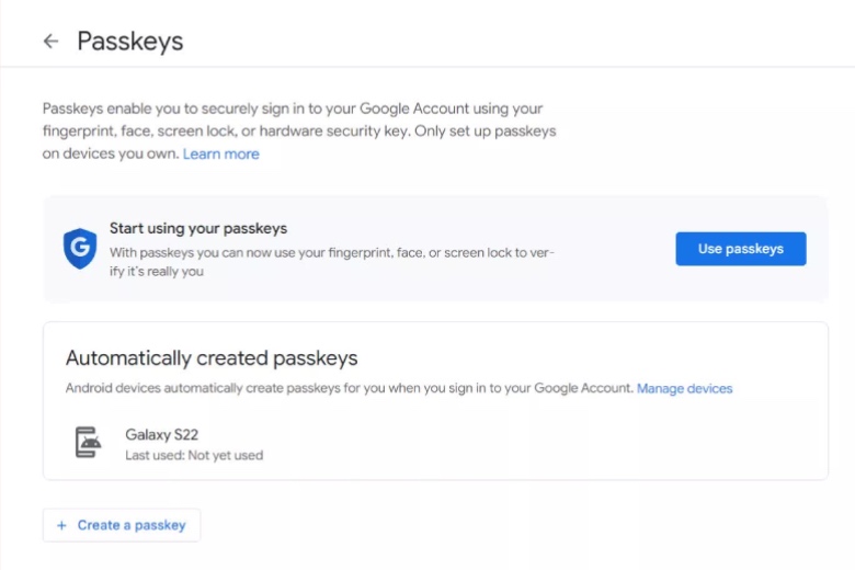 google passkeys 5