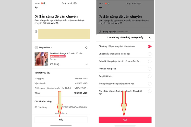 cách hủy đơn hàng trên tiktok