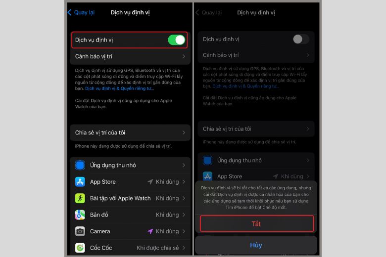 tắt định vị iphone