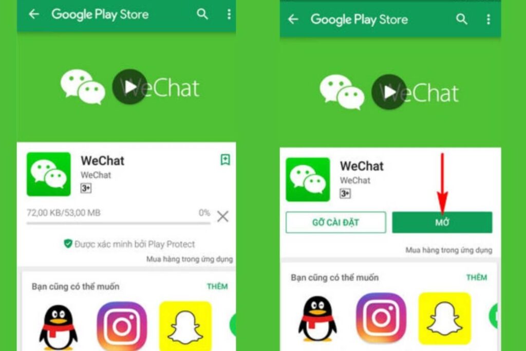 Hướng dẫn cách tải WeChat, đăng ký và vượt ải quét mã QR 15 Cài WeChat trên iPhone và Android giống app khác: tìm trên App Store/Google Play rồi tải về.