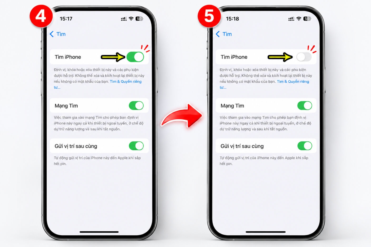 Cách tắt tìm, định vị iPhone trực tiếp và từ xa đơn giản, nhanh chóng 9 Tắt tìm iPhone gạt công tắc xác nhận