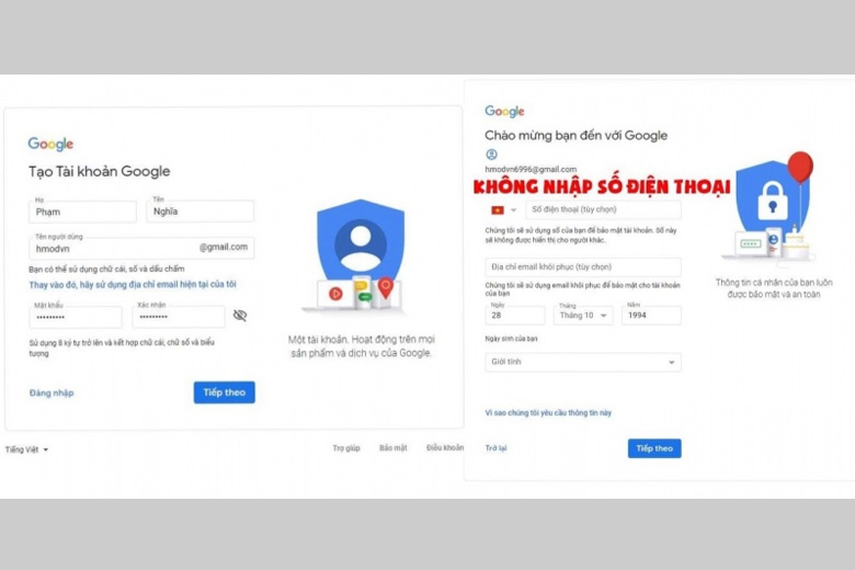 tạo gmail không cần số điện thoại