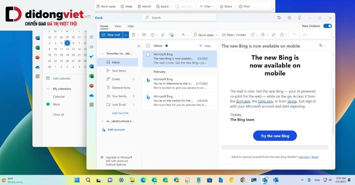 Ứng dụng Outlook mới sẽ là trình duyệt Mail và Lịch mặc định trên Windows 11 vào năm sau