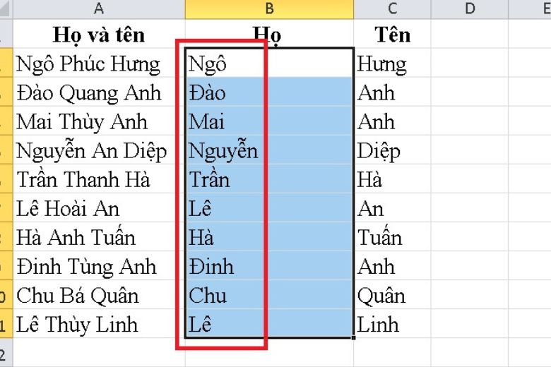 cách tách chữ trong excel