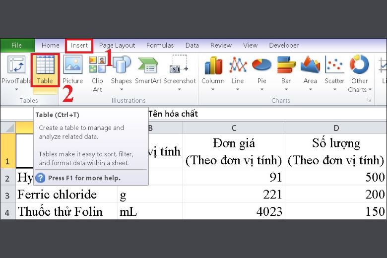 cách tạo bảng trong excel