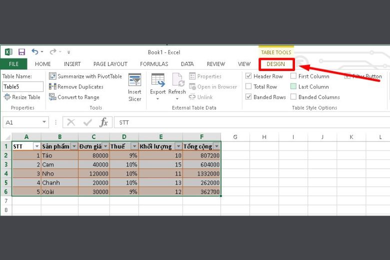 cách tạo bảng trong excel