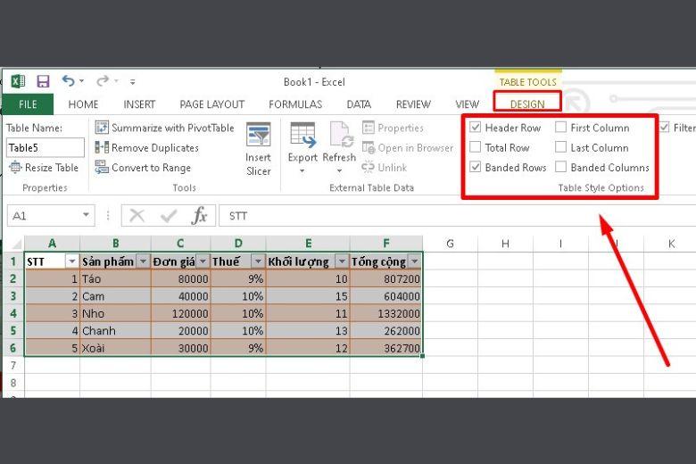 cách tạo bảng trong excel