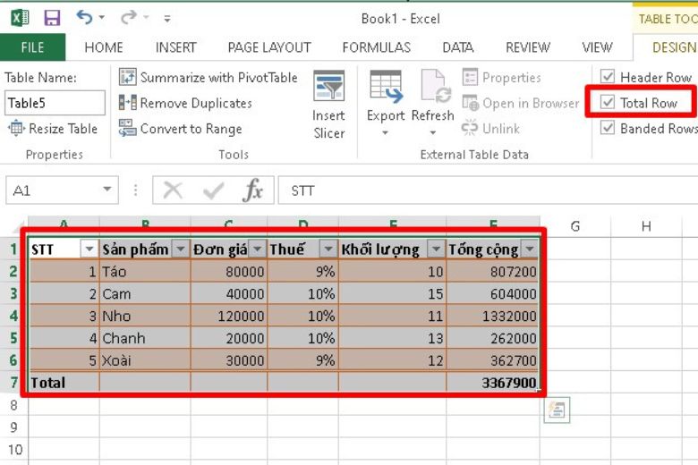 cách tạo bảng trong excel