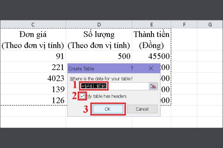 cách tạo bảng trong excel