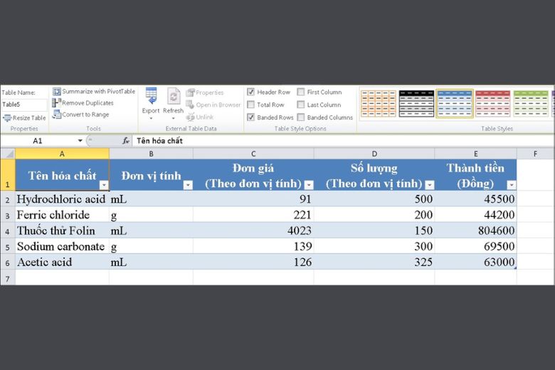 cách tạo bảng trong excel