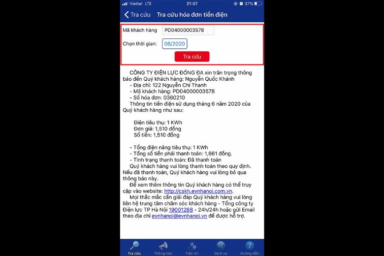 Cách tra cứu hóa đơn tiền điện online