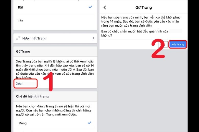 cách xóa trang trên facebook