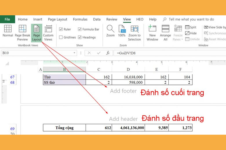 đánh số trang vô excel