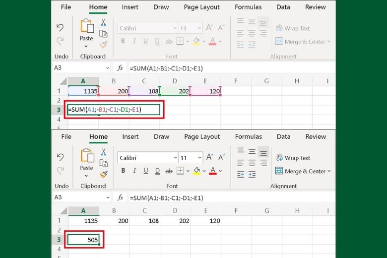 hàm trừ trong Excel
