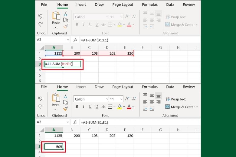 hàm trừ vô Excel
